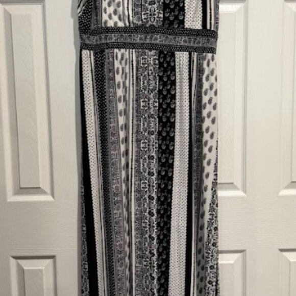 London Times Black White Maxi Dress 18W Sleeveless Empire Waist - Picture 2 of 3